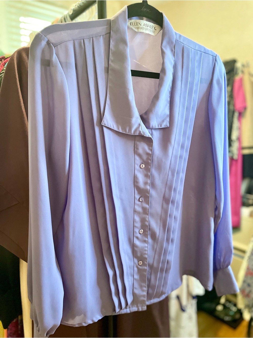 Ellen Ashley Lavender Pleated Button-Up Blouse